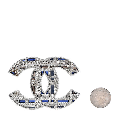 Chanel Crystal Pearl CC Tweed Brooch Silver Black 2 of 5