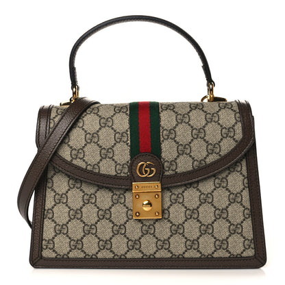 Gucci GG Supreme Monogram Textured Dollar Calfskin Web Small Ophidia Padlock Top Handle Bag Beige Ebony New Acero 1 of 9