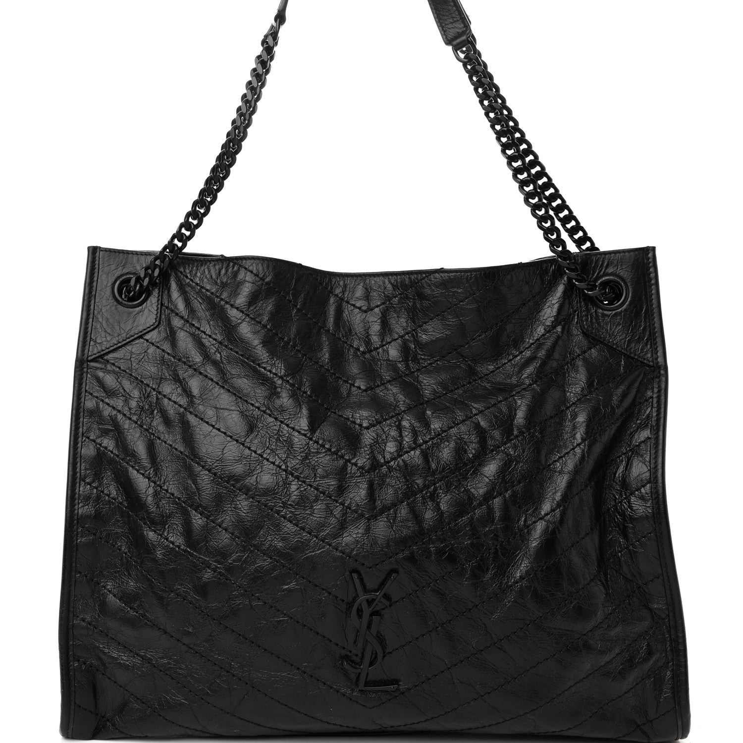 Saint Laurent Crinkled Calfskin Matelasse Monogram Large Niki Shopper Tote Black 8 of 17
