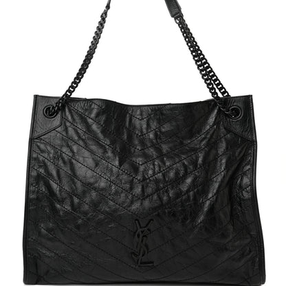 Saint Laurent Crinkled Calfskin Matelasse Monogram Large Niki Shopper Tote Black 8 of 17