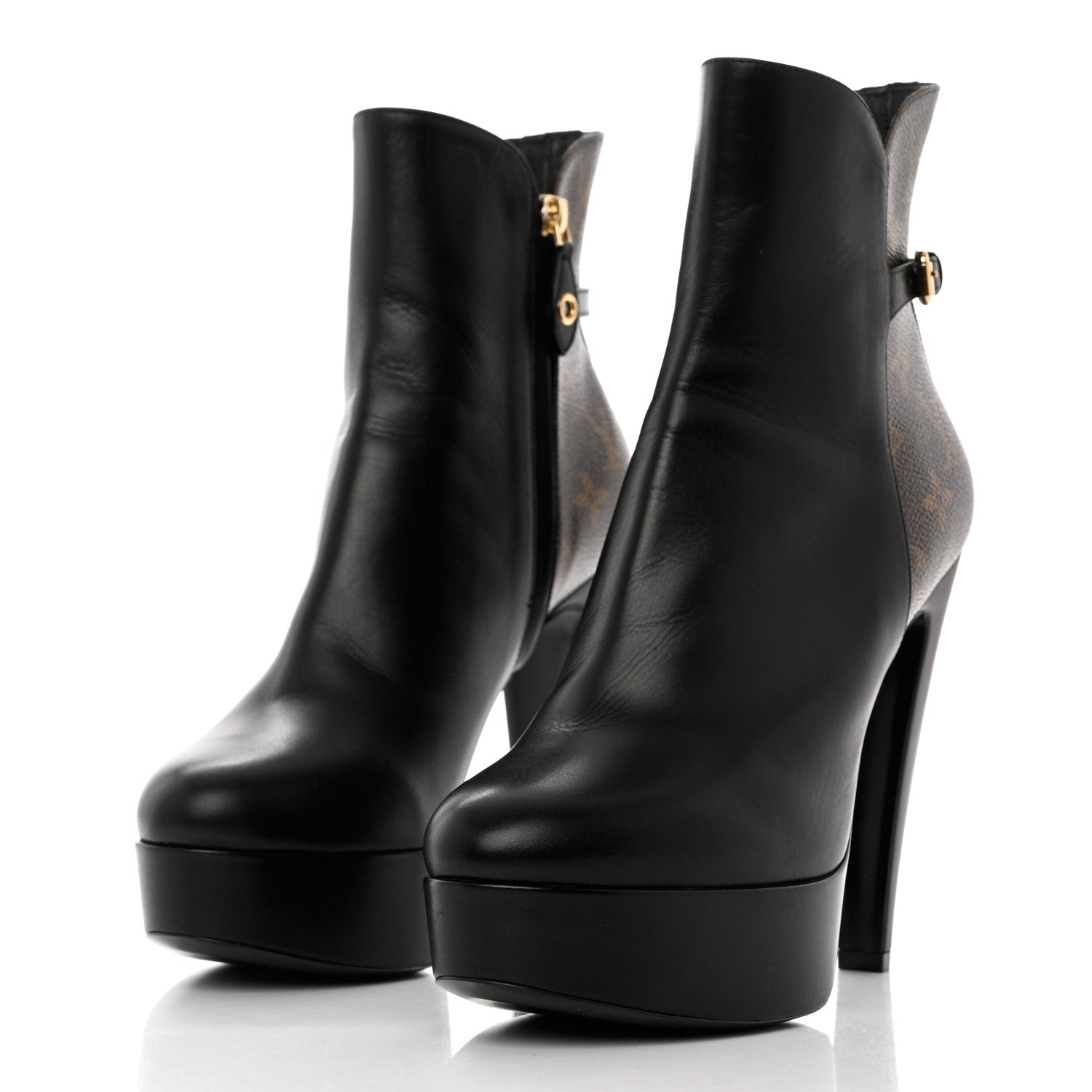 Louis Vuitton Calfskin Monogram Afterglow Platform Ankle Boots 39.5 Black 3 of 9