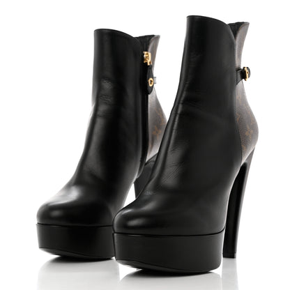 Louis Vuitton Calfskin Monogram Afterglow Platform Ankle Boots 39.5 Black 3 of 9
