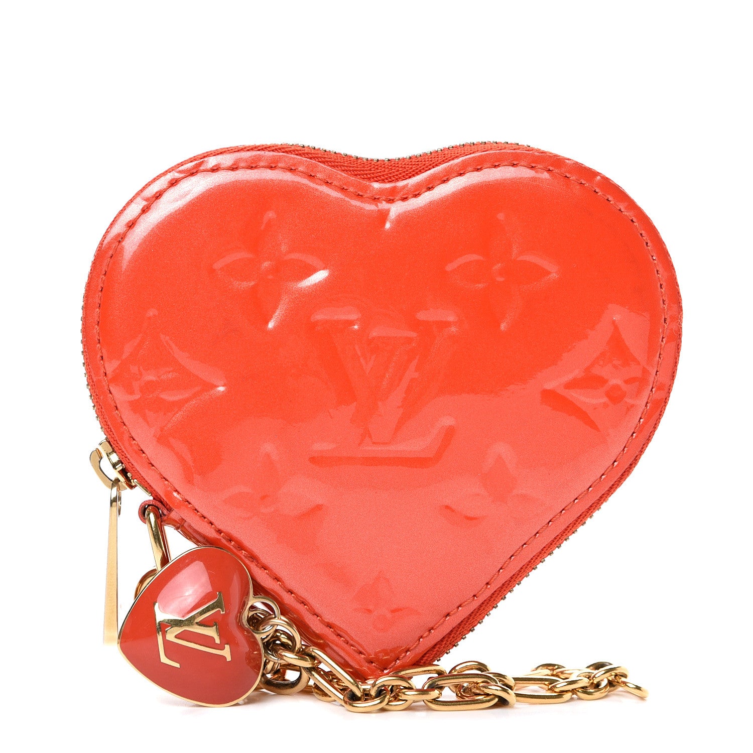 Louis Vuitton Vernis Heart Coin Purse Orange Sunset 1 of 11