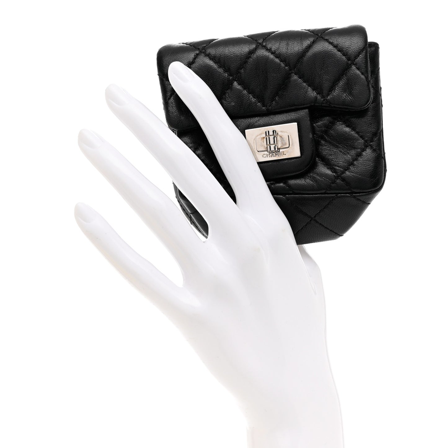 Calfskin Quilted 2.55 Ankle Wrist Bag Black