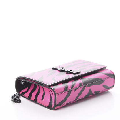 Saint Laurent Grain De Poudre Zebra Print Small Monogram Kate Satchel Fuxia Black 3 of 7