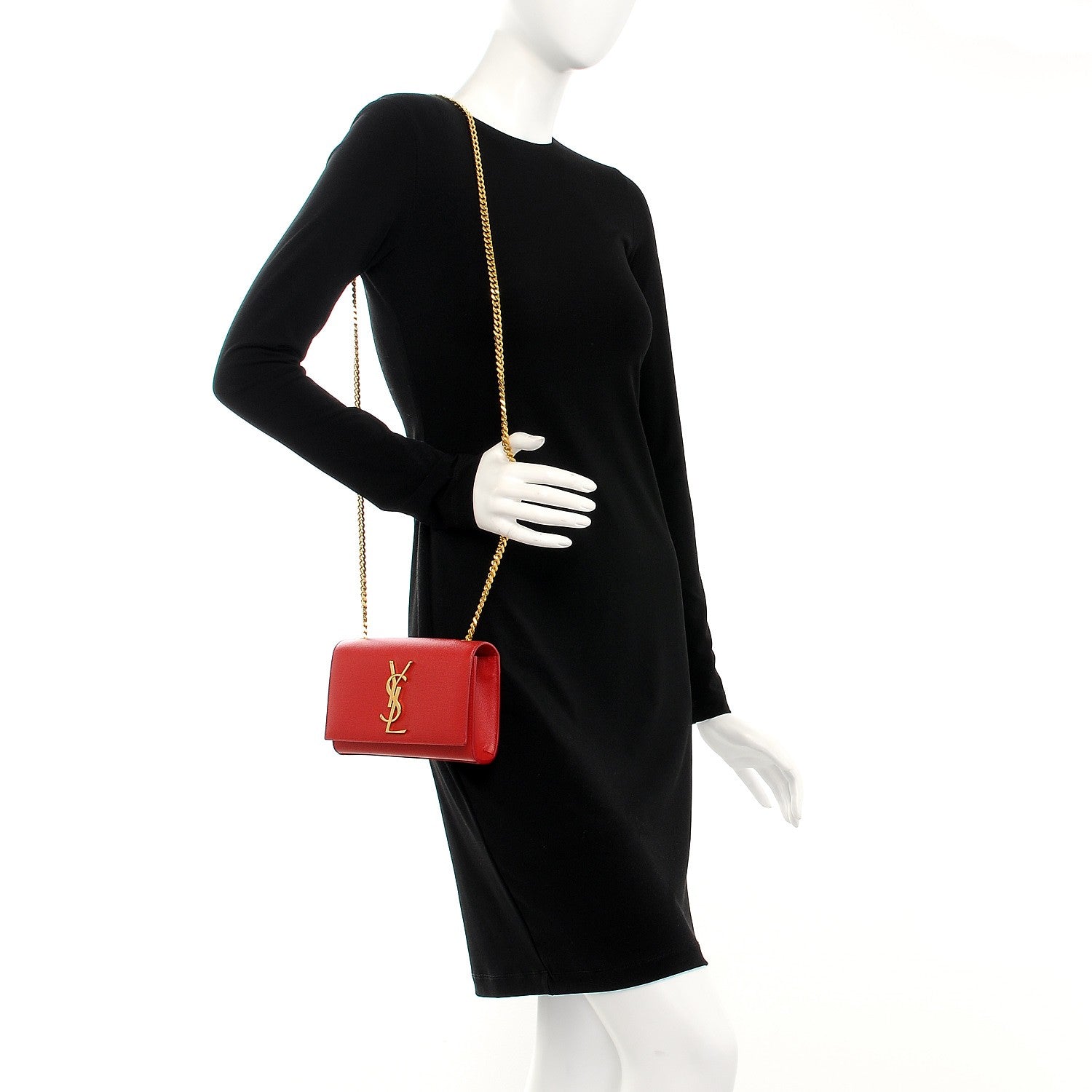 Saint Laurent Grain De Poudre Small Monogram Kate Satchel Red 2 of 7