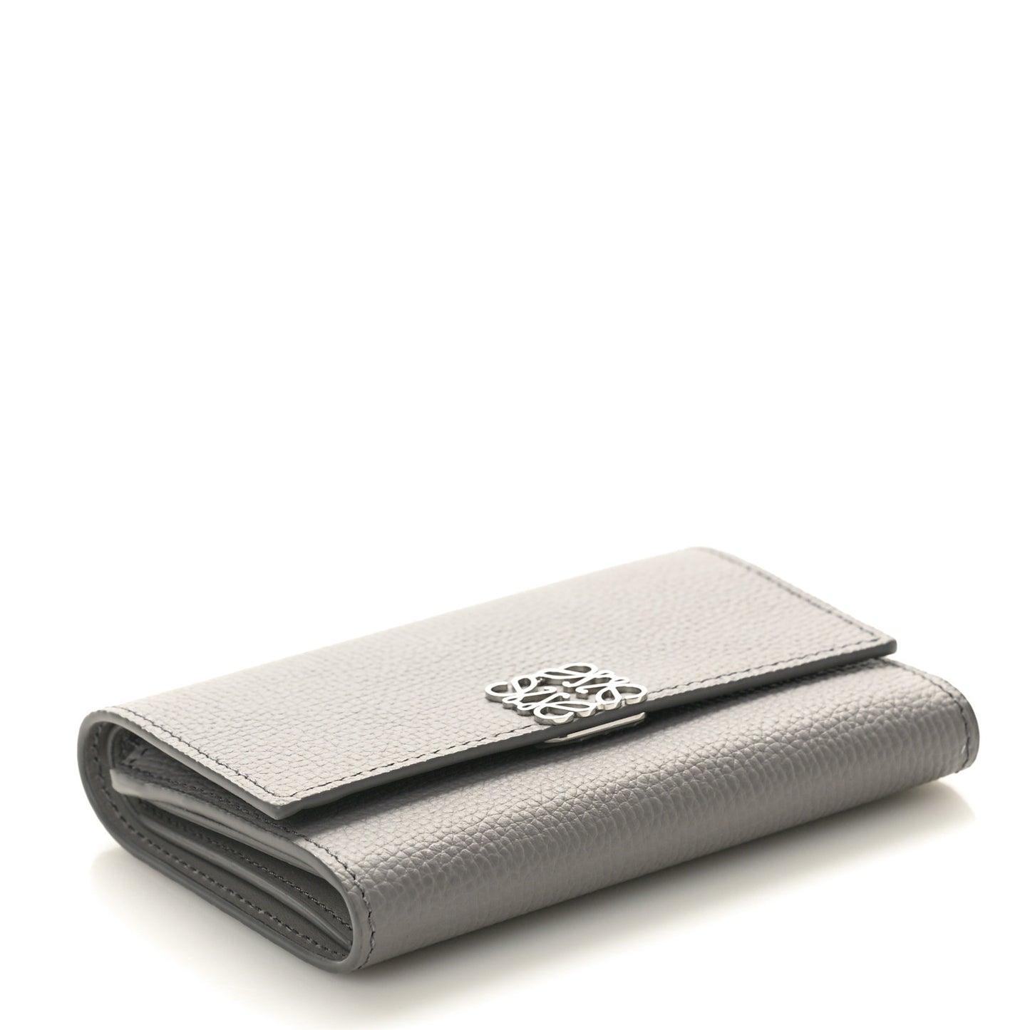 Pebble Grain Calfskin Anagram Small Vertical Wallet Grey