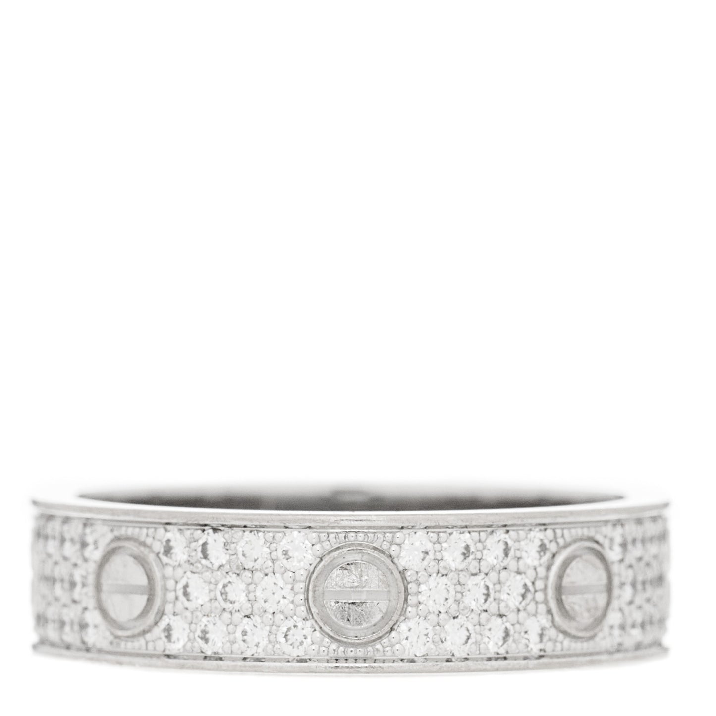 18K White Gold Diamond 4mm LOVE Wedding Paved Band Ring 53 6.5