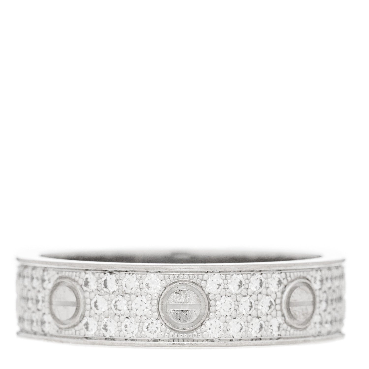 Cartier 18K White Gold Diamond 4mm LOVE Wedding Paved Band Ring 53 6.5 5 of 10