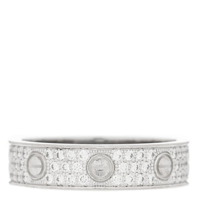 Cartier 18K White Gold Diamond 4mm LOVE Wedding Paved Band Ring 53 6.5 5 of 10