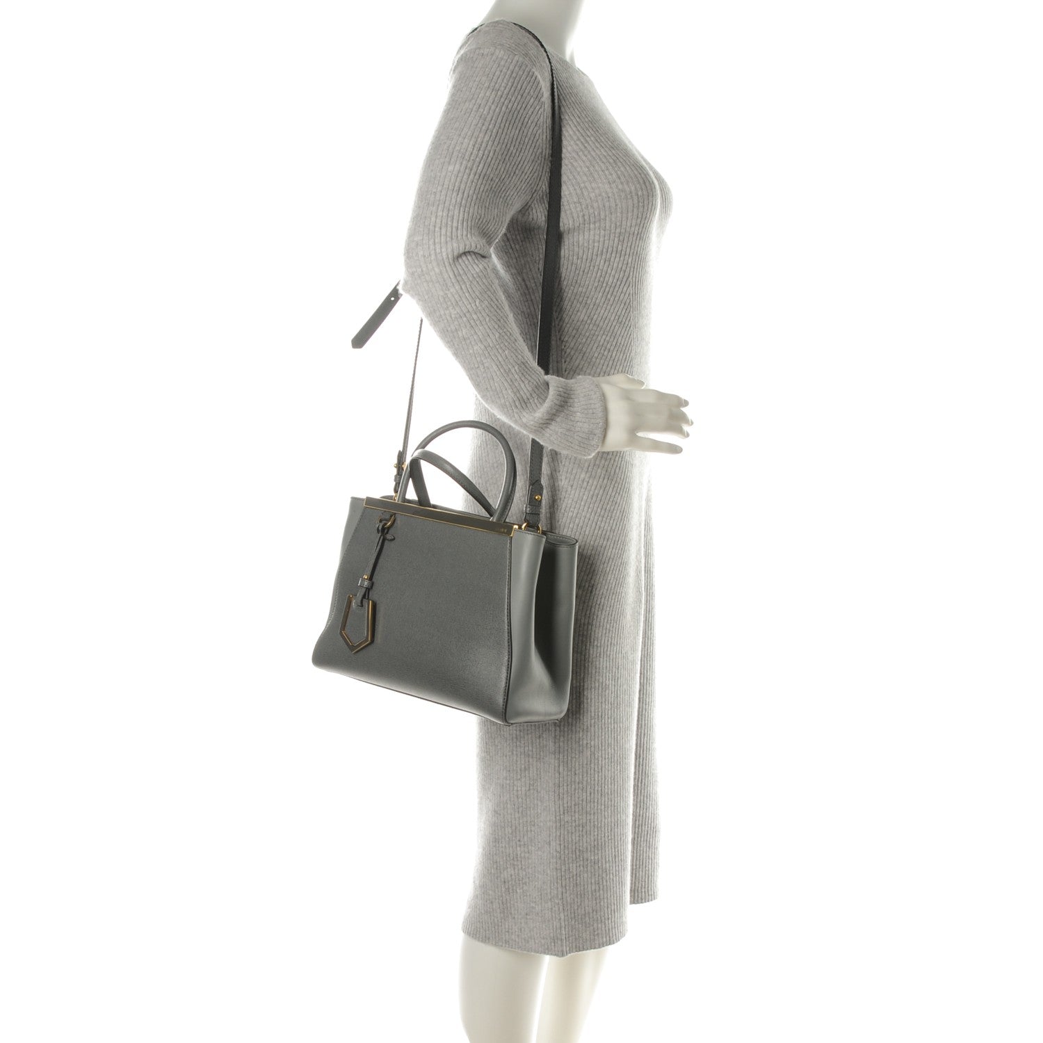 Fendi Vitello Elite Petite 2Jours Tote Grigio Grigio Chiaro 2 of 8