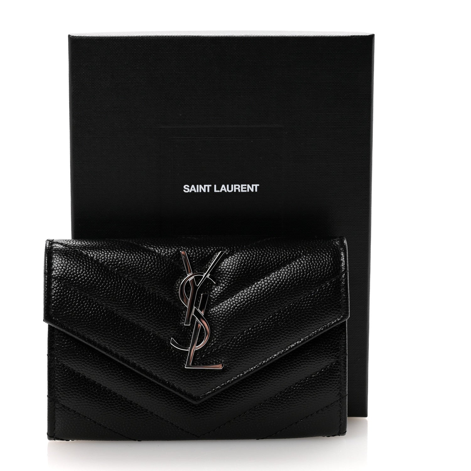 Saint Laurent Grain De Poudre Matelasse Chevron Small Monogram Envelope Wallet Black 7 of 7