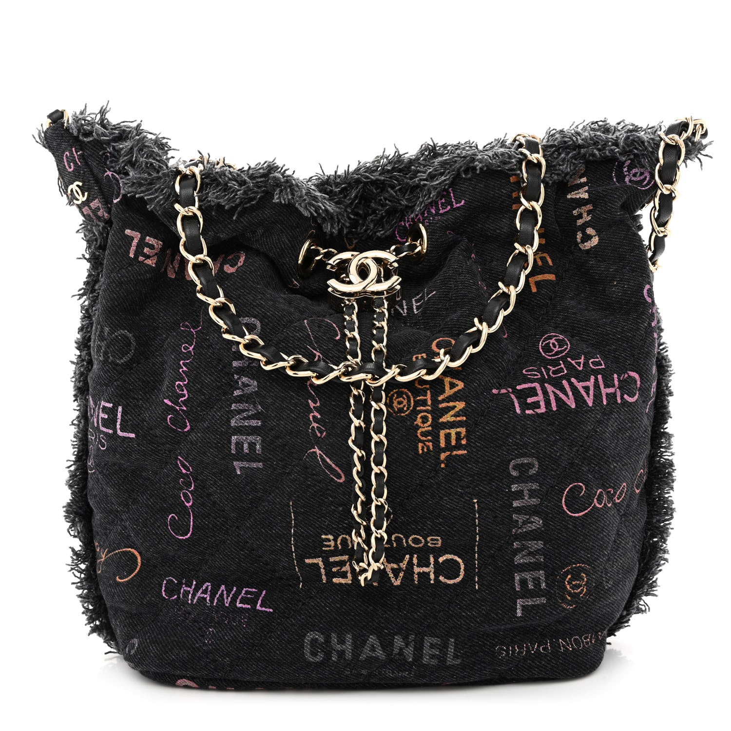 Chanel Denim Quilted Mood Bucket With Chain Black Multicolor 1 of 10