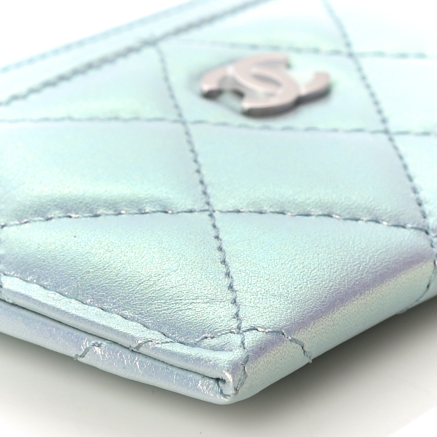 Chanel Iridescent Lambskin Quilted Card Holder Light Blue 9 of 11