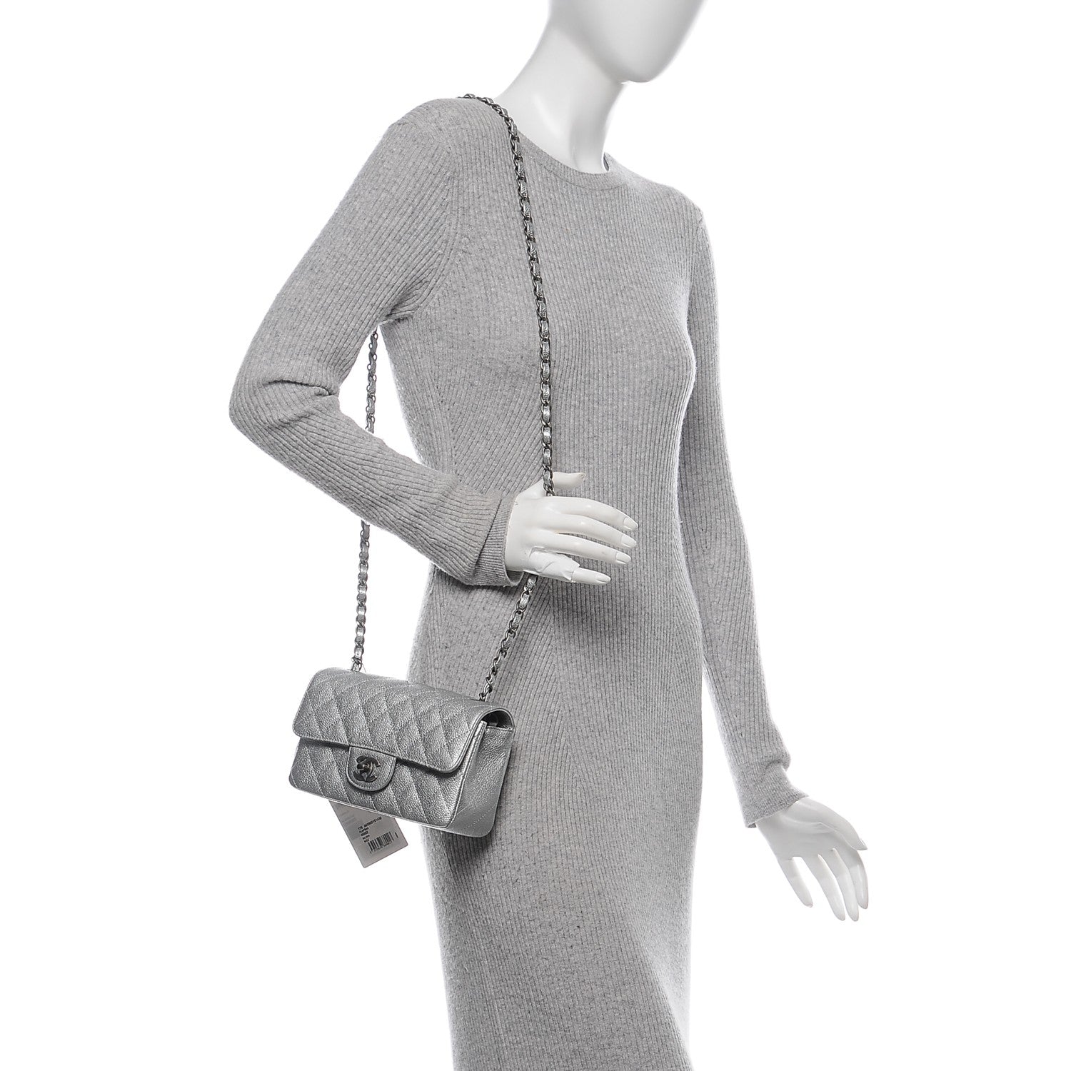 Chanel Metallic Caviar Quilted Mini Rectangular Flap Silver 2 of 8