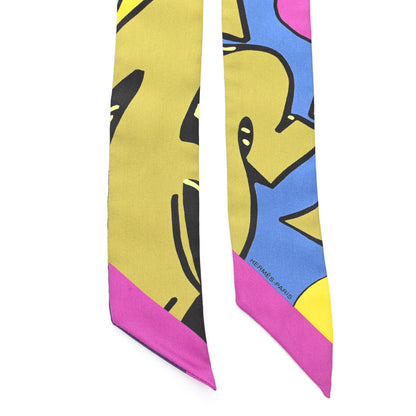 Hermes Silk Graff Graffiti Twilly Fuchsia Kaki Jaune 2 of 6