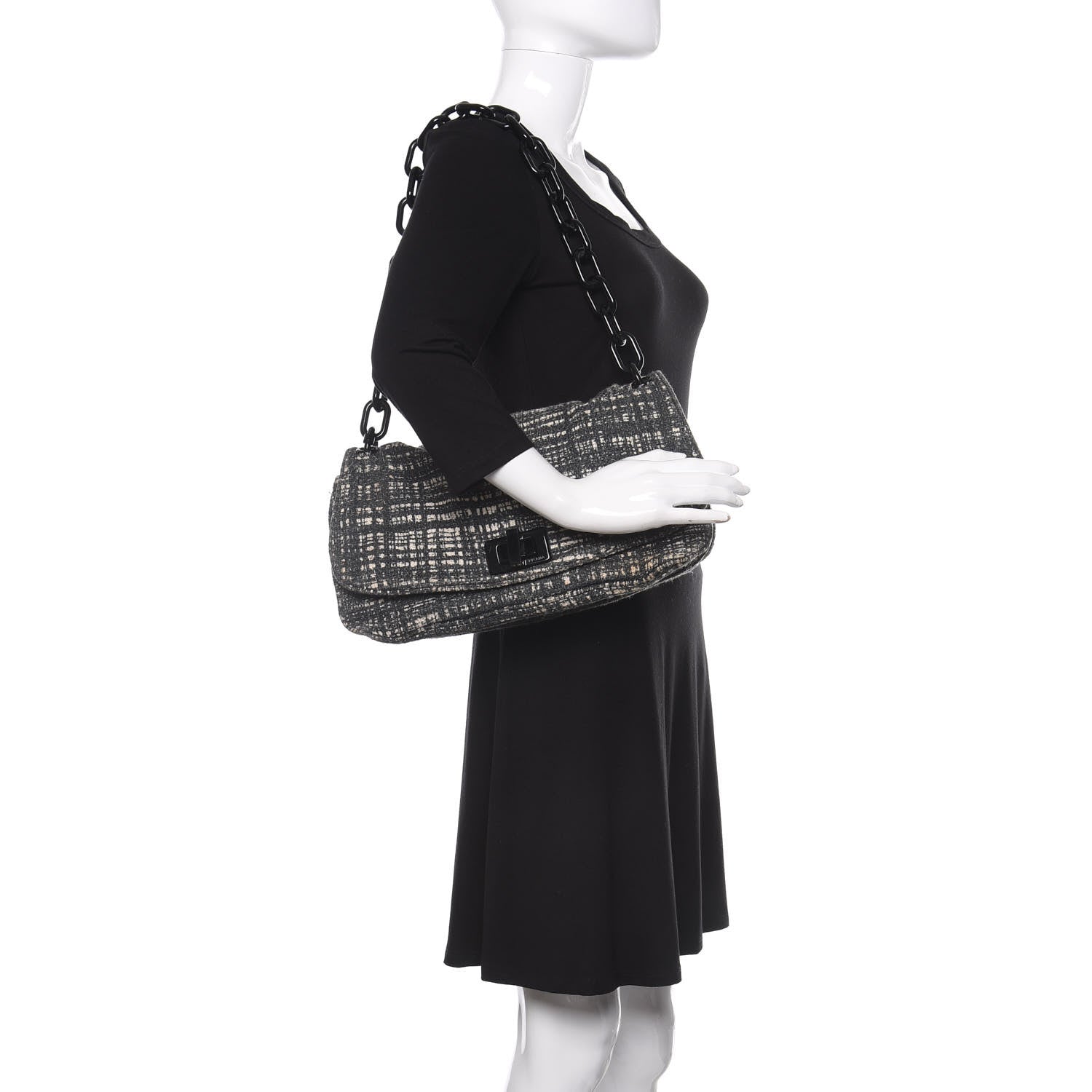 Prada Tela Tweed Chain Shoulder Bag Black 2 of 11