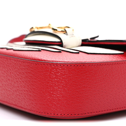 Gucci X ADIDAS Textured Dollar Calfskin Web Trefoil Mini Horsebit 1955 Shoulder Bag Hibiscus Red Off White 9 of 9