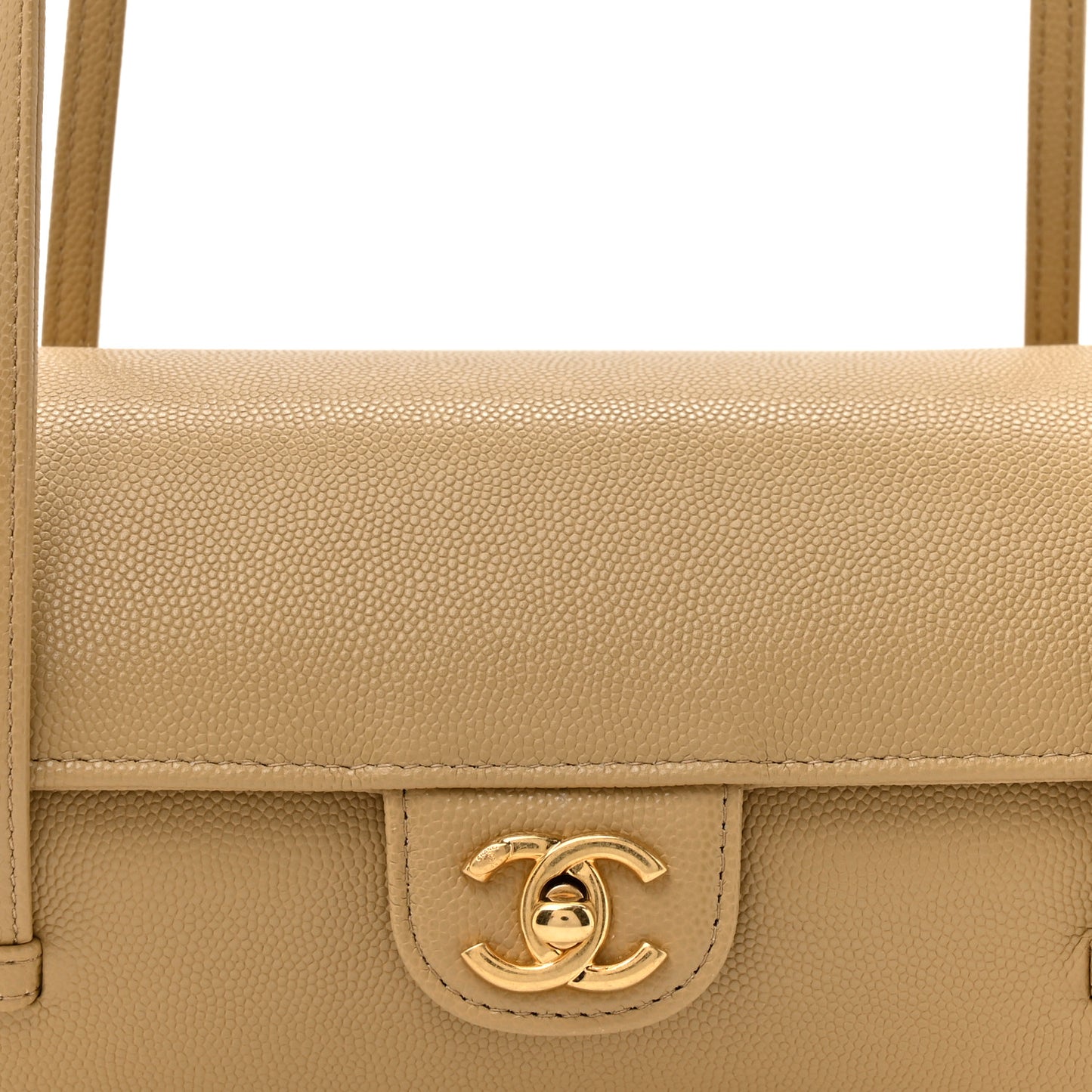 Shiny Caviar Preppy Coco Small Bowling Bag Dark Beige