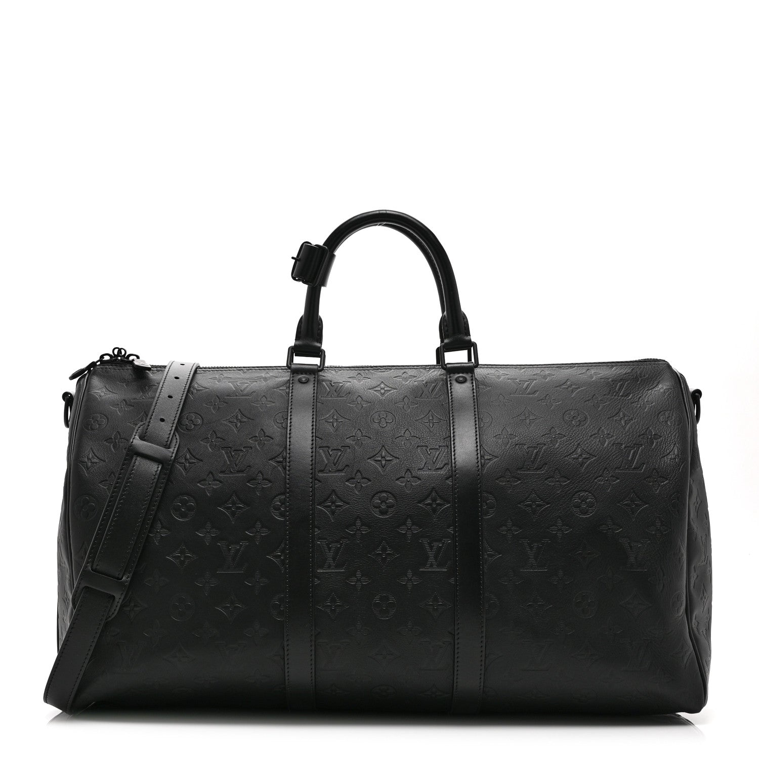 Louis Vuitton Calfskin Shadow Monogram Keepall Bandouliere 50 Black 1 of 8