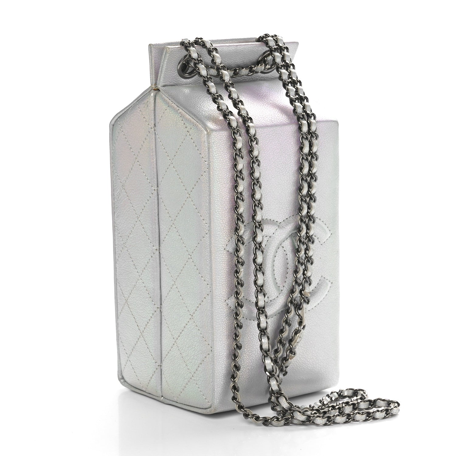 Chanel Metallic Goatskin Lait de Coco Milk Carton Bag Silver 2 of 10