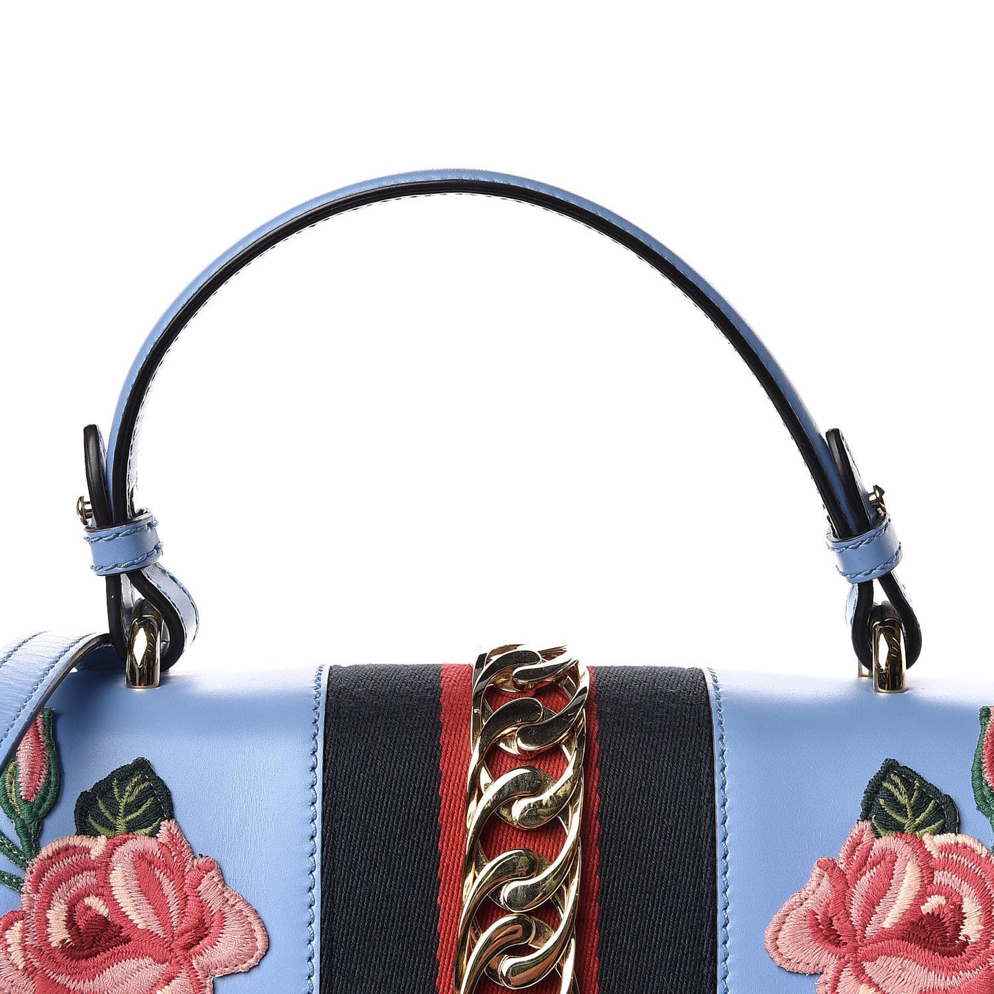 Calfskin Embroidered Medium Sylvie Top Handle Bag Clear Sky Blue