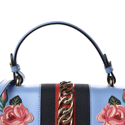 Gucci Calfskin Embroidered Medium Sylvie Top Handle Bag Clear Sky Blue 10 of 10