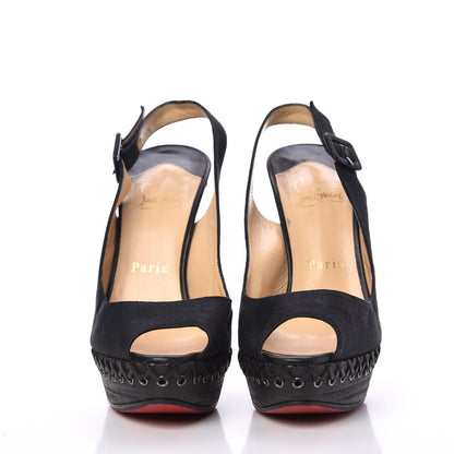 Christian Louboutin Canvas Indiana Sling 140 Pumps 36.5 Black Grezzo 2 of 15