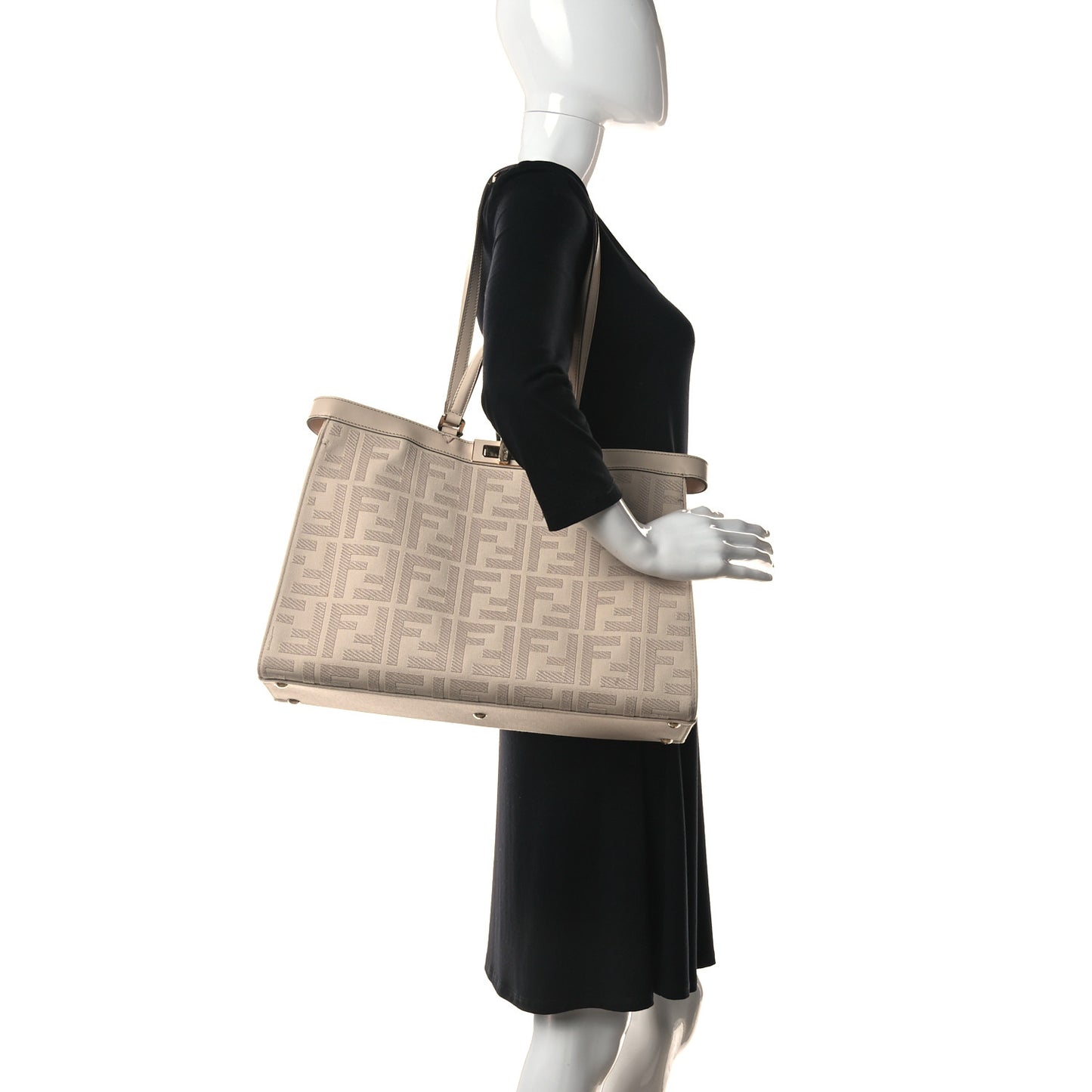 Canvas Vitello King FF Embroidered Medium Peekaboo X-Tote Poudre