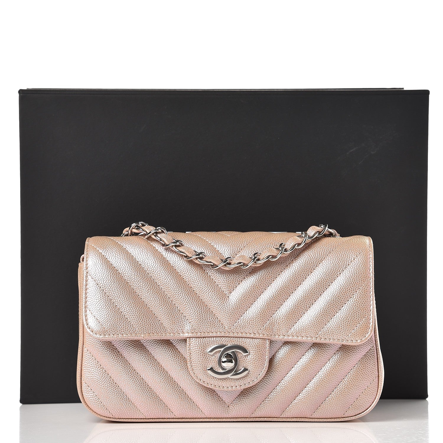 Chanel Iridescent Caviar Chevron Quilted Mini Rectangular Flap Light Gold 8 of 8