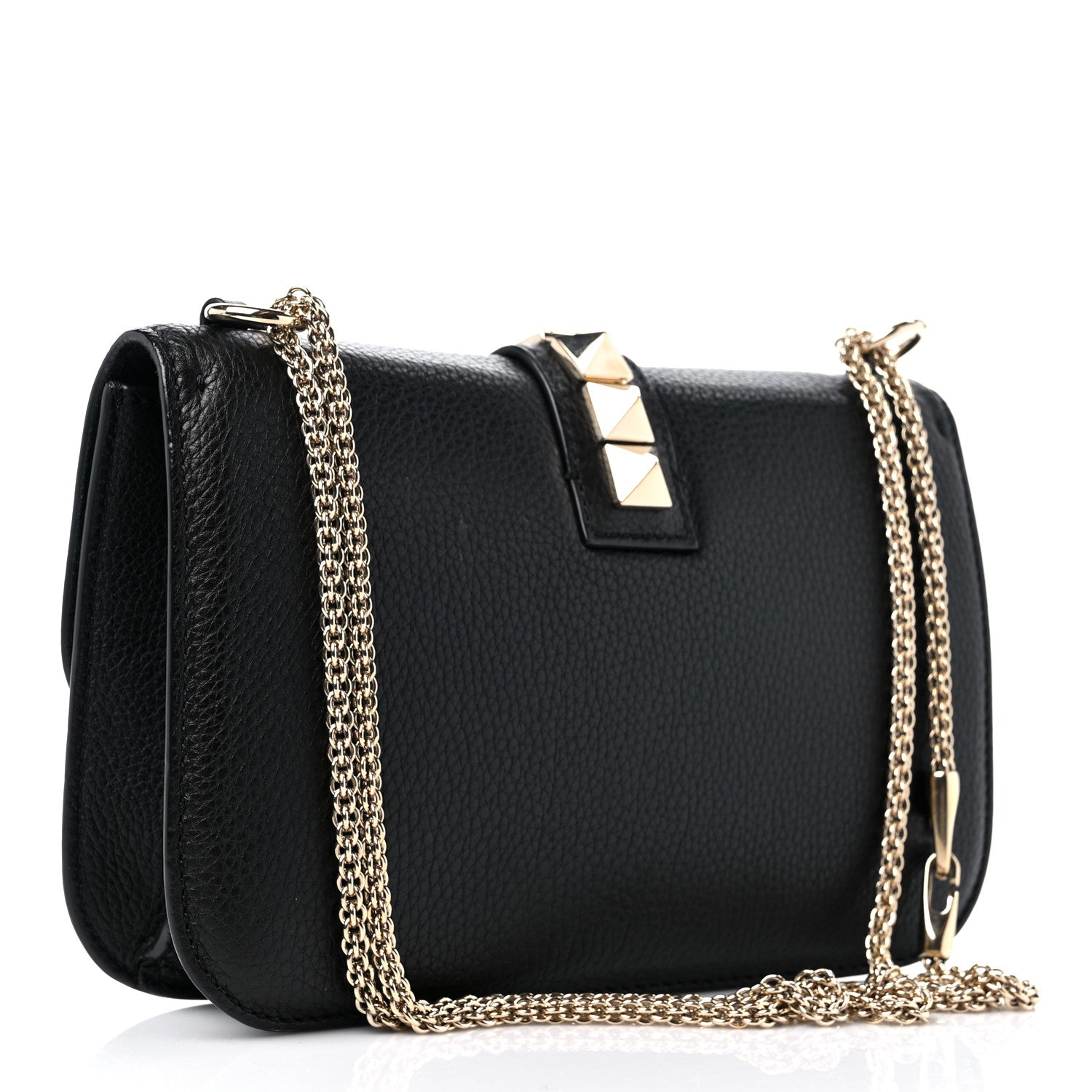 Valentino Garavani Pebbled Calfskin Medium Glam Lock Rockstud Flap Black 3 of 10