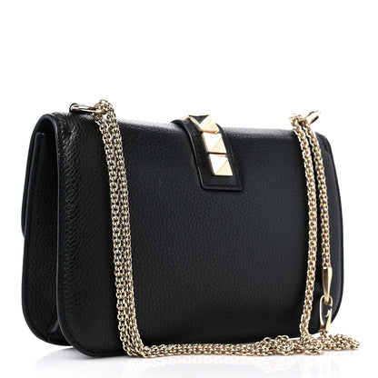 Valentino Garavani Pebbled Calfskin Medium Glam Lock Rockstud Flap Black 3 of 10