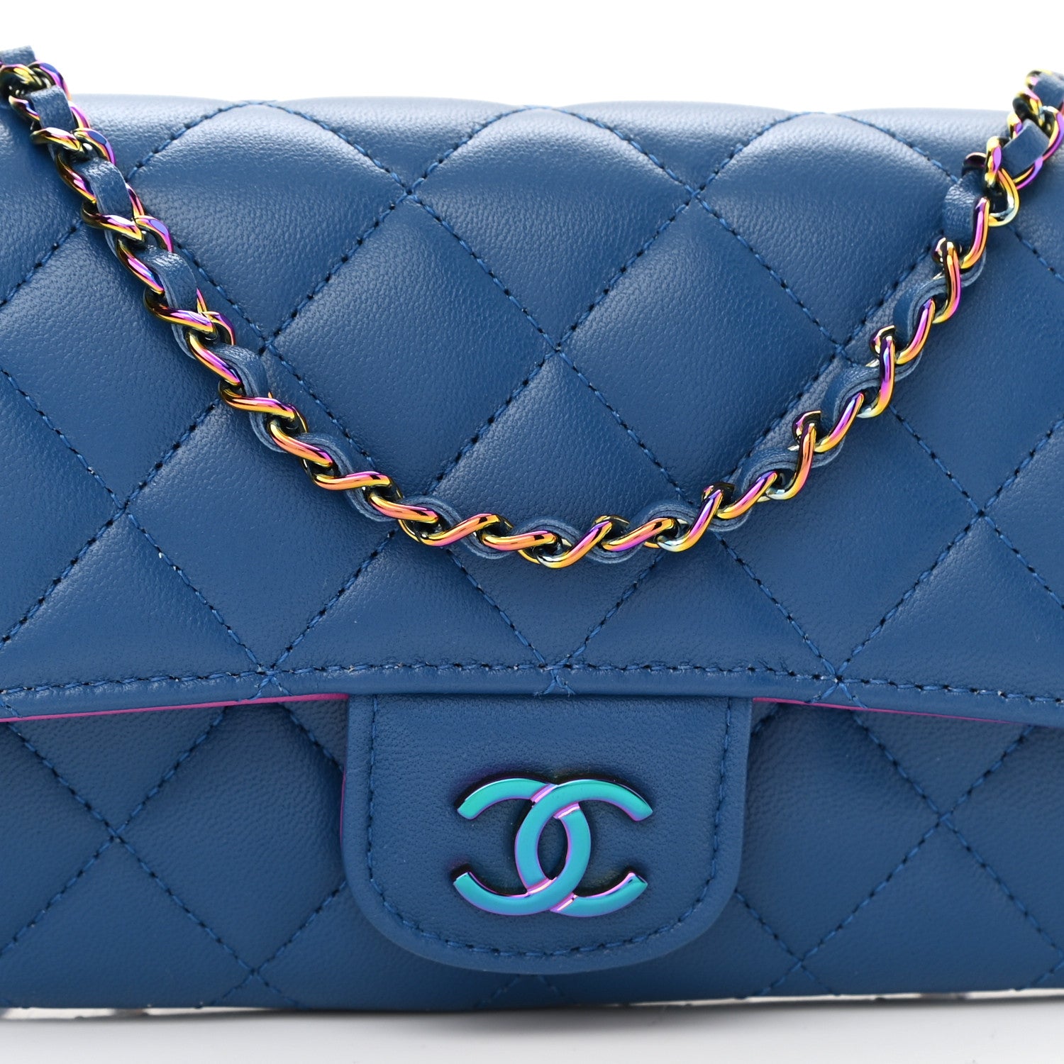 Chanel Lambskin Quilted Glasses Case With Chain Blue Purple 9 of 11