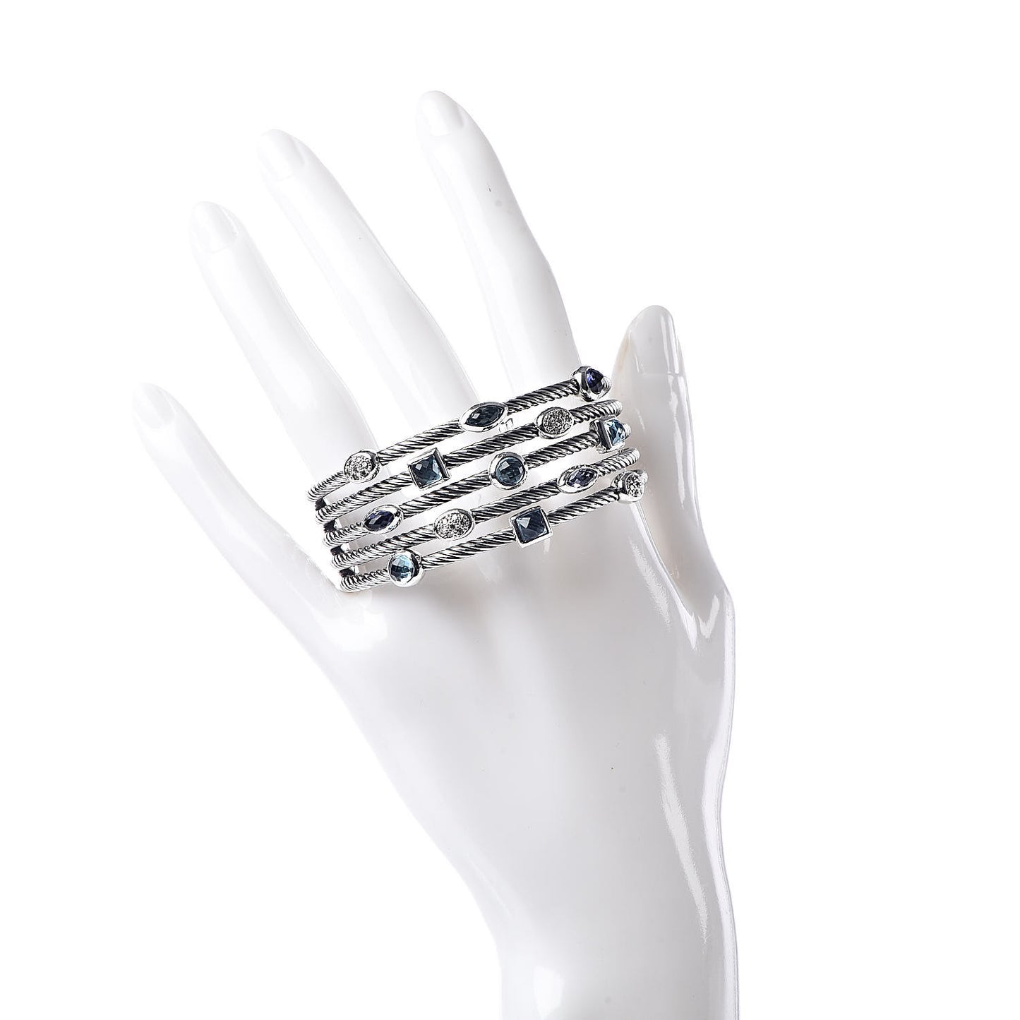Sterling Silver Diamond Blue Topaz Iolite Confetti Five Row Bracelet