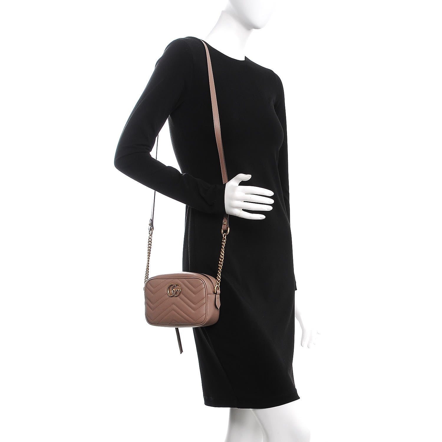 Gucci Calfskin Matelasse Mini GG Marmont Chain Shoulder Bag Nude 3 of 7