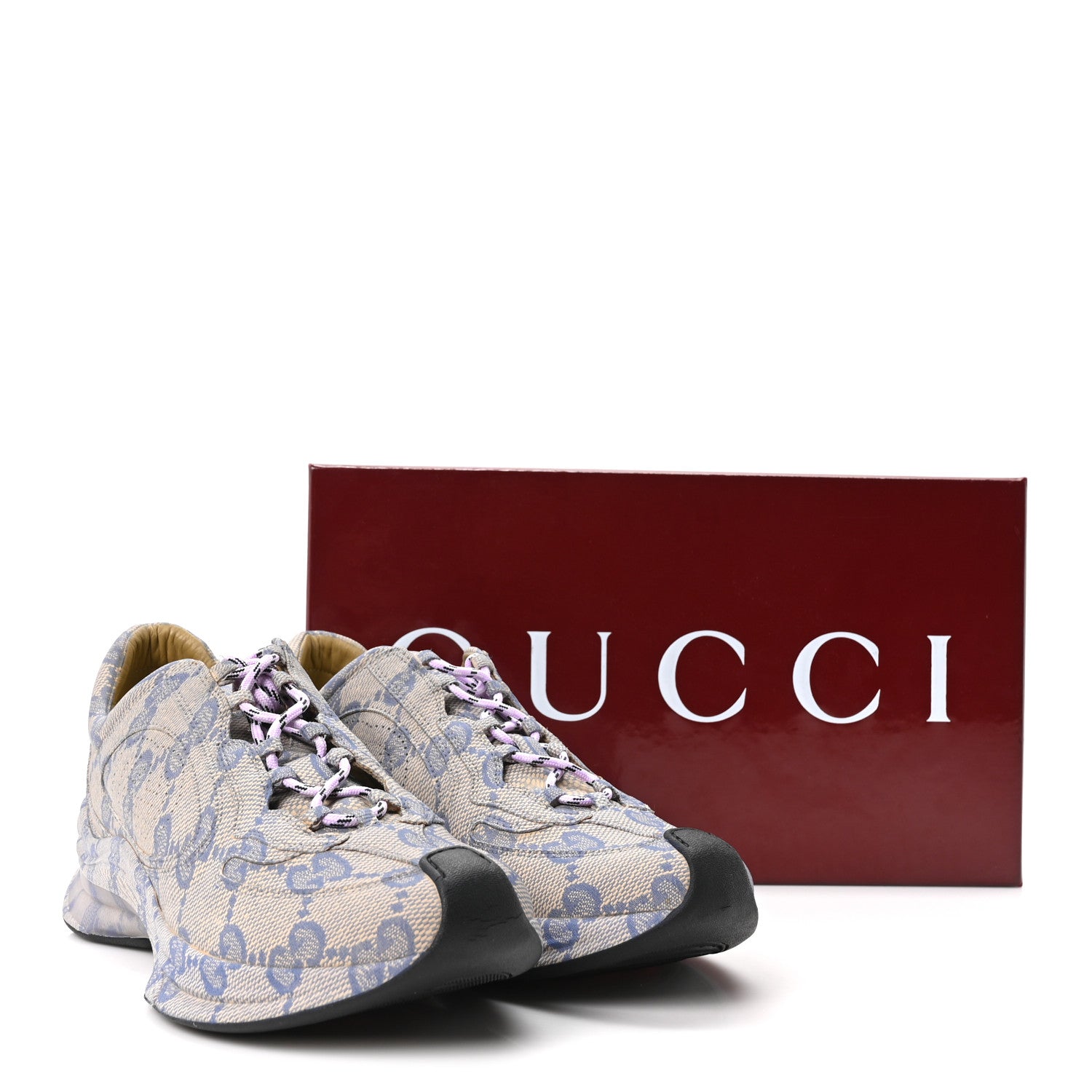 Gucci Ultralight Plume Calfskin Monogram Printed Mens Gucci Run Sneakers 8.5 Beige Blue 10 of 10