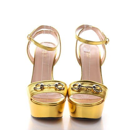 Gucci Malaga Kid Horsebit Platform Sandals 40 Gold 2 of 9