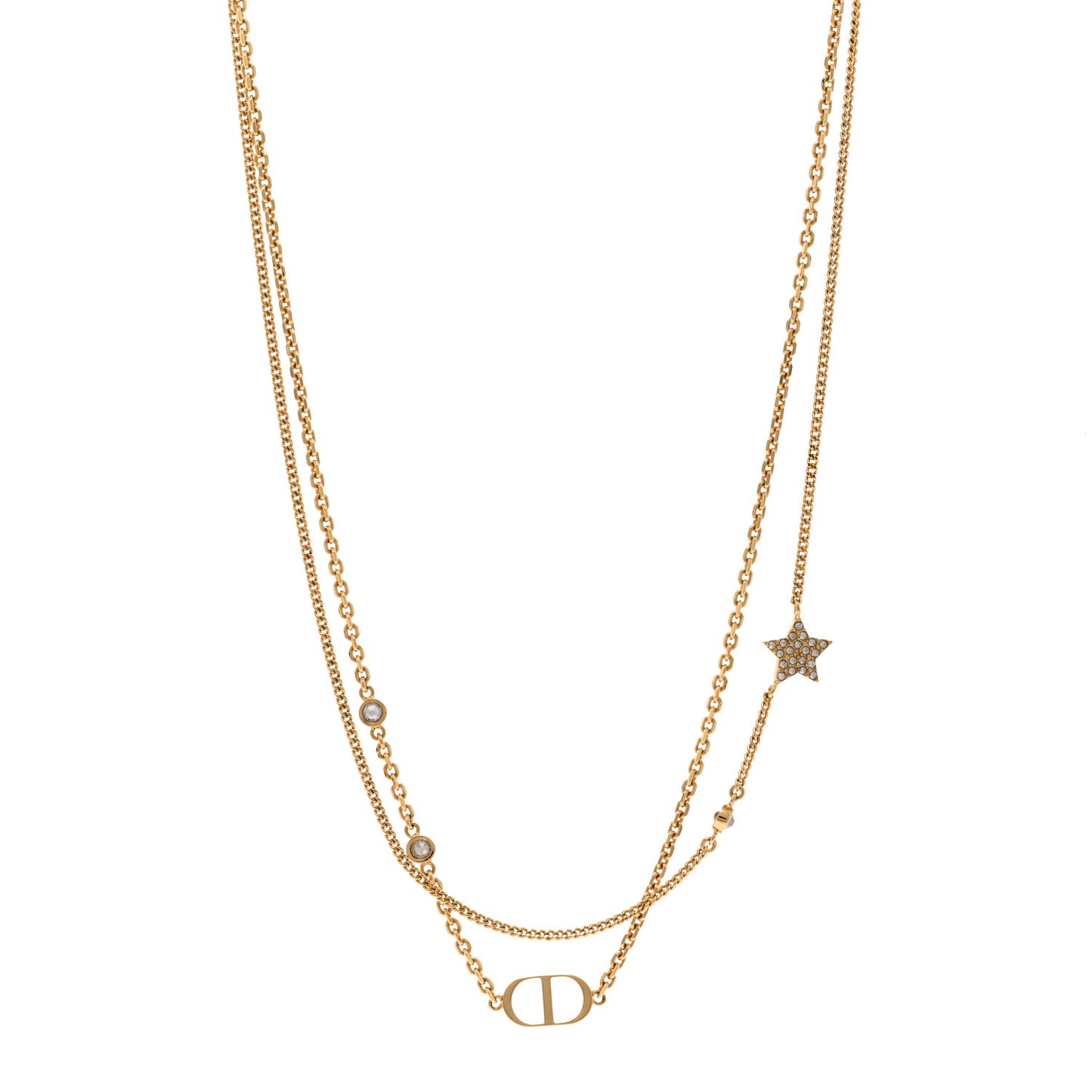 Metal Crystal Petit CD Double Necklace Gold