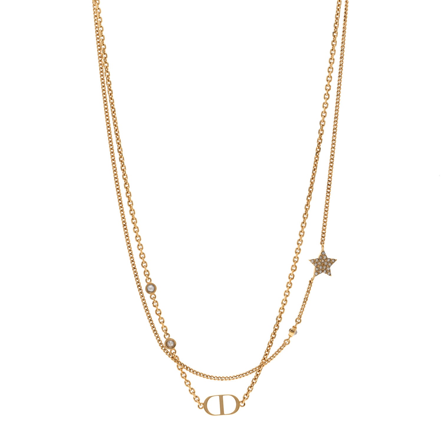 Christian Dior Metal Crystal Petit CD Double Necklace Gold 1 of 5