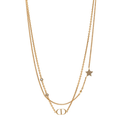 Christian Dior Metal Crystal Petit CD Double Necklace Gold 1 of 5