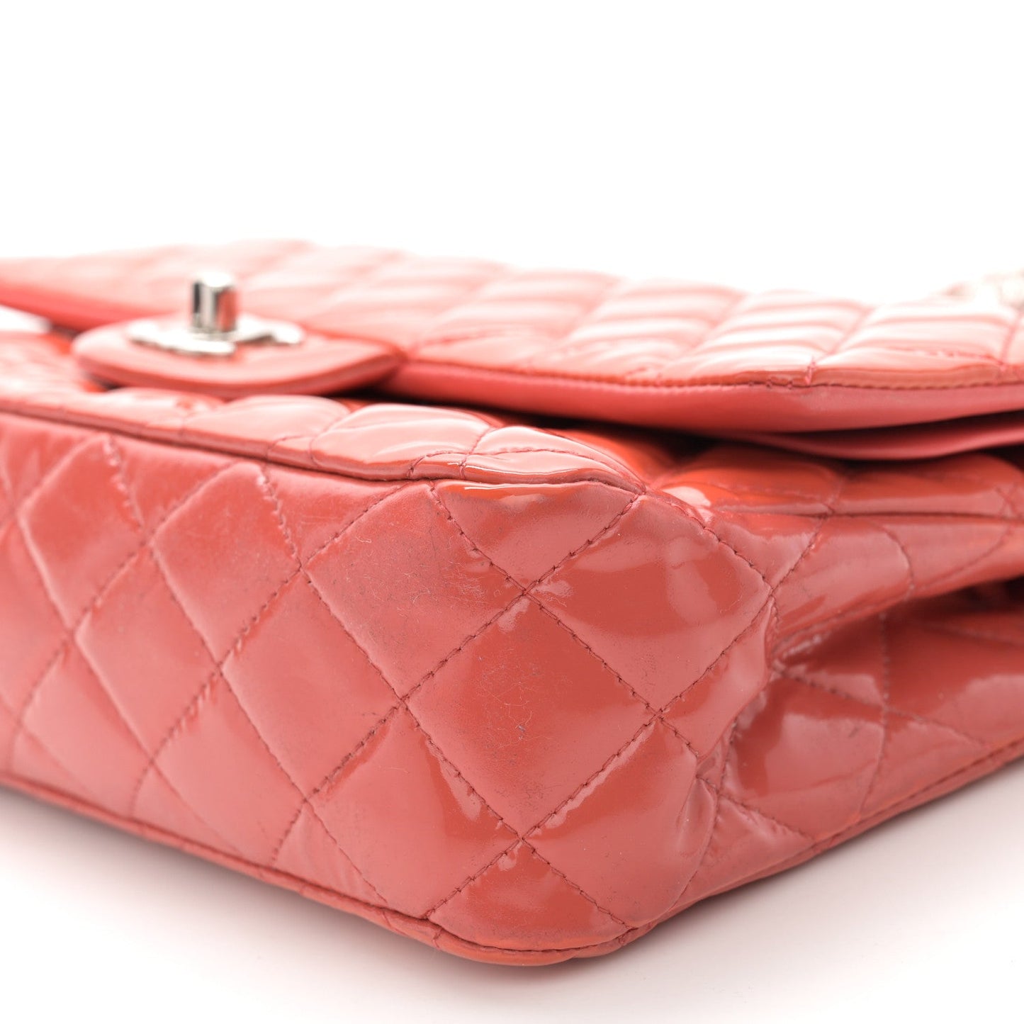Patent Quilted Medium Double Flap Coral