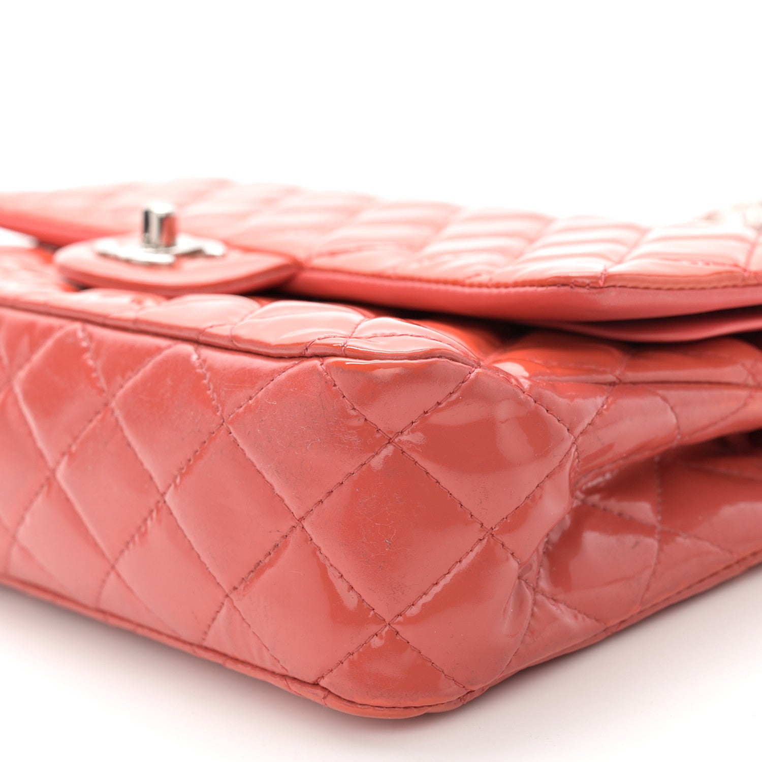 Chanel Patent Quilted Medium Double Flap Coral 7 of 8