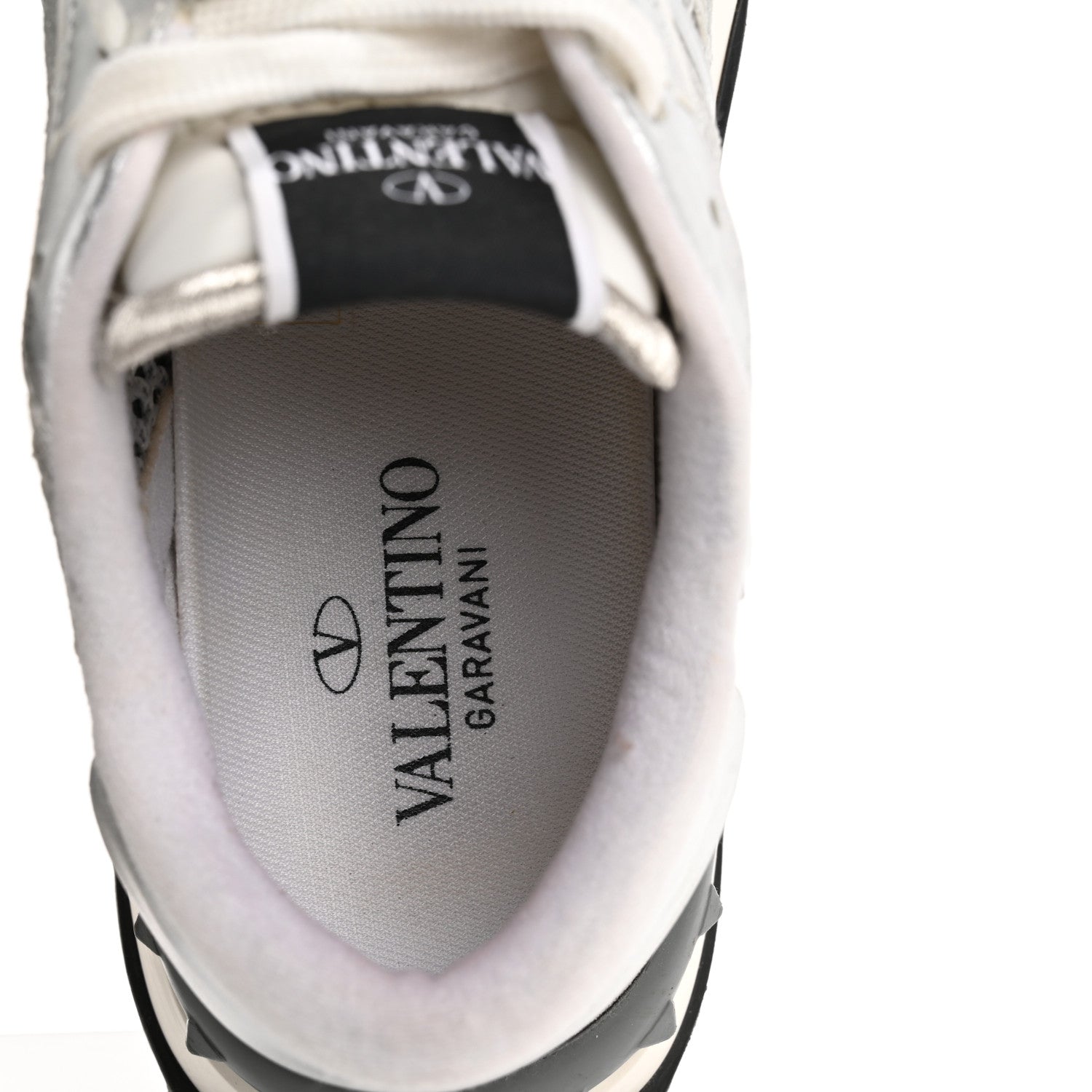 Valentino Garavani Metallic Calfskin Lace Mesh Lacerunner Sneaker 38.5 Silver Pastel Gray 6 of 15