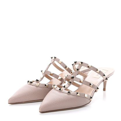 Valentino Garavani Pebbled Calfskin Rockstud 50mm Cage Mules 40 Poudre 3 of 7