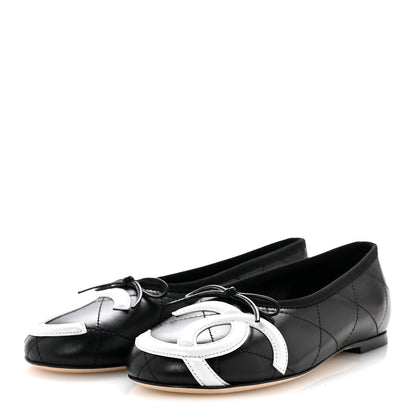 Chanel Lambskin Quilted CC Cambon Ballet Flats 36 Black White 4 of 10
