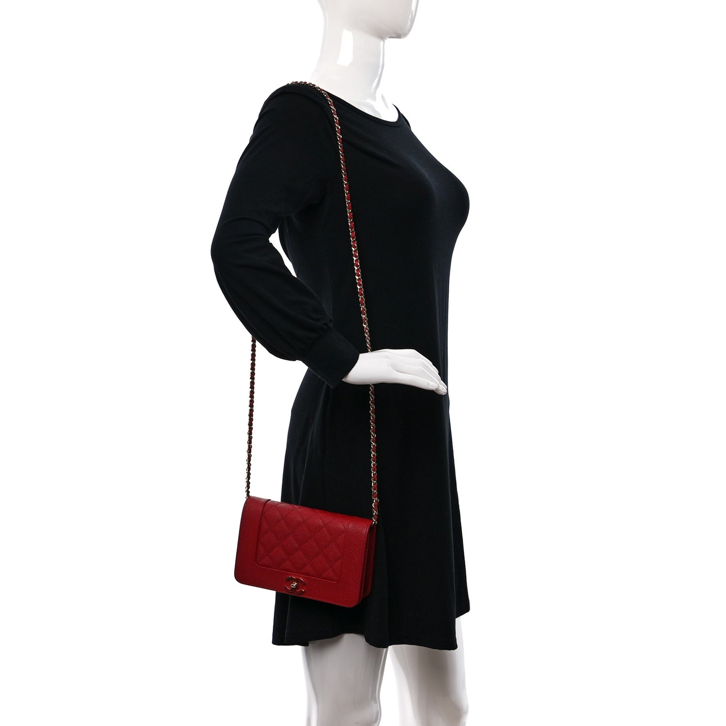 Caviar Quilted Vintage Mademoiselle Wallet On Chain WOC Red