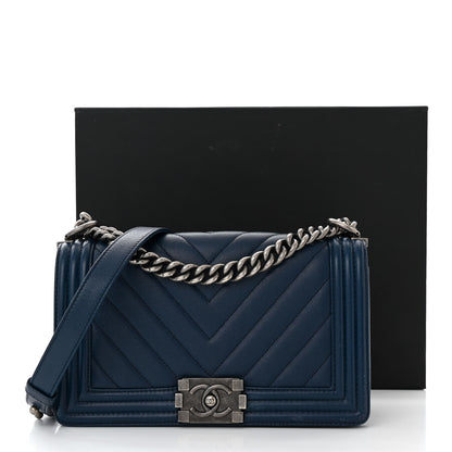 Chanel Caviar Chevron Quilted Medium Boy Flap Navy 12 of 12