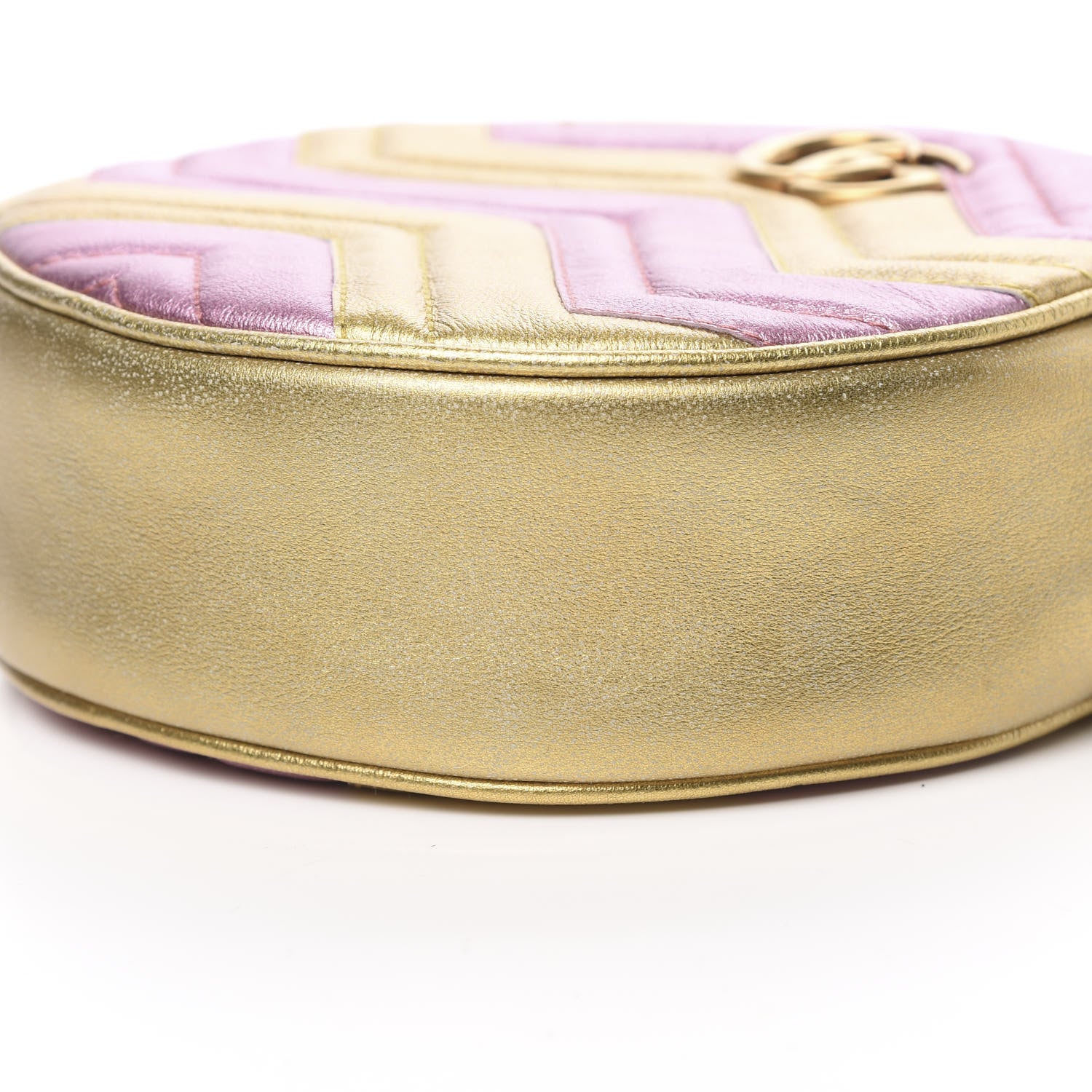 Gucci Metallic Calfskin Matelasse Mini GG Marmont Round Shoulder Bag Gold Pink 9 of 9