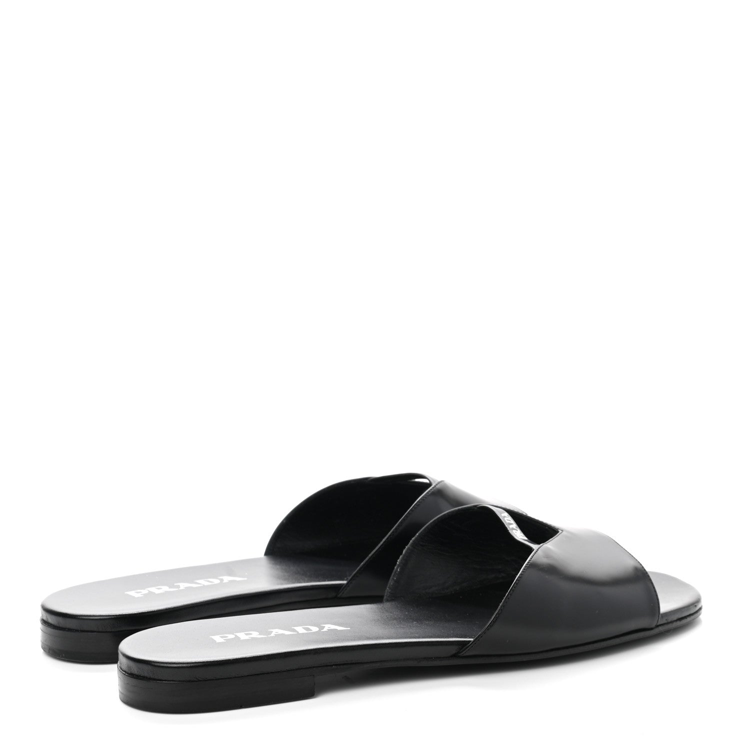 Prada Spazzolato Logo Triangle Cut Out Flat Slide Sandals 38.5 Black 4 of 8
