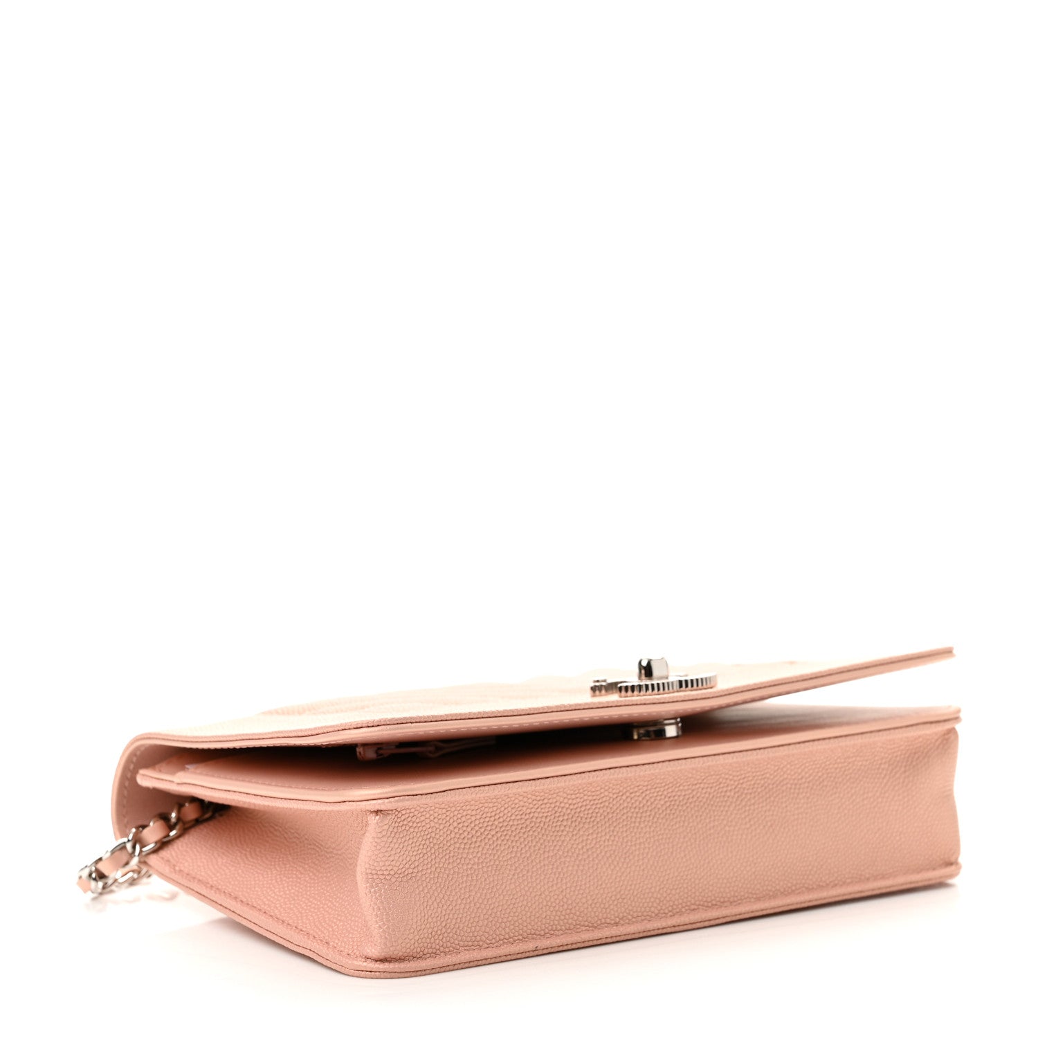 Chanel Metallic Caviar Quilted Vintage Mademoiselle Wallet On Chain WOC Light Pink 4 of 12